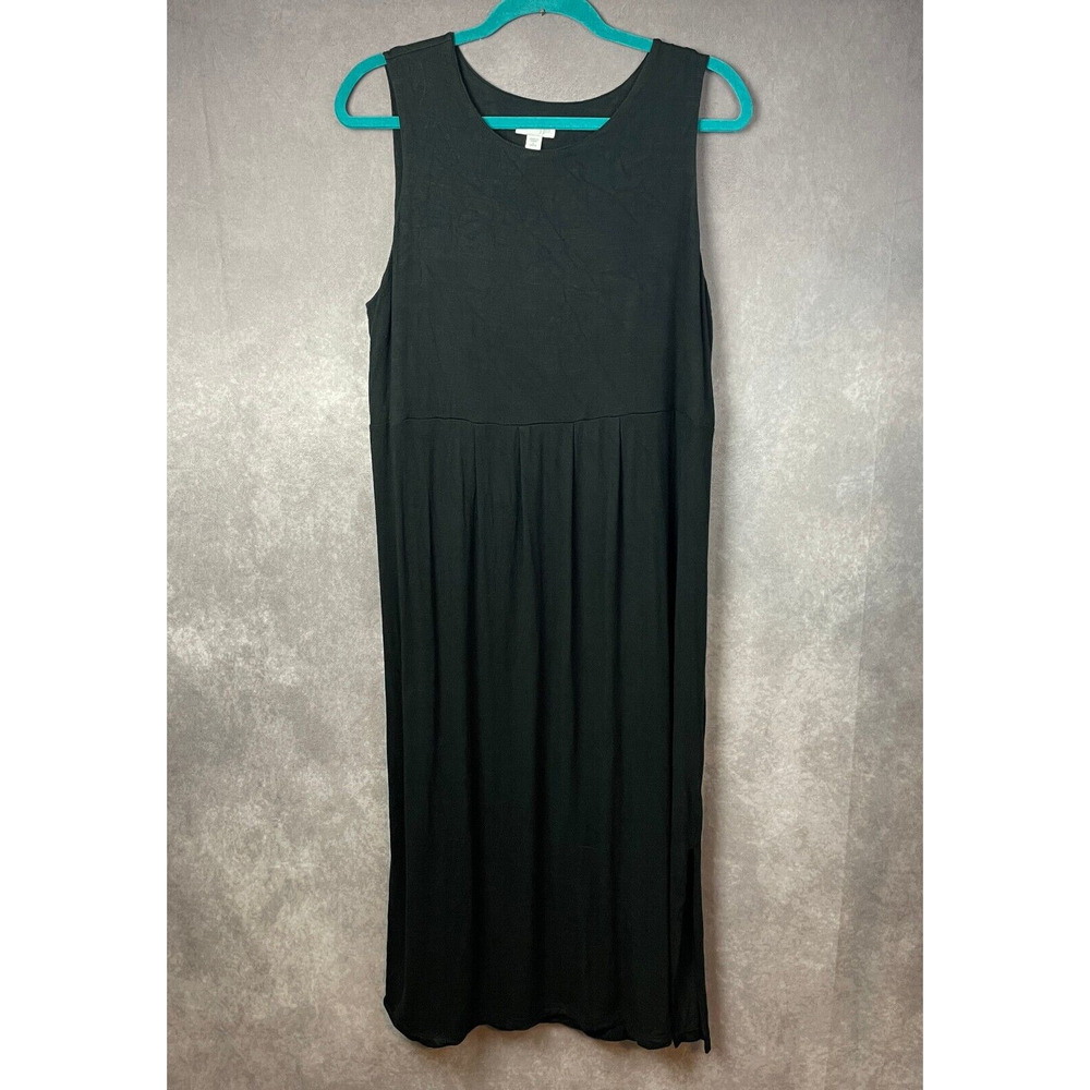 J. Jill Dress Women Large Petite Black Maxi Long Slit Sleeveless Stretch Casual